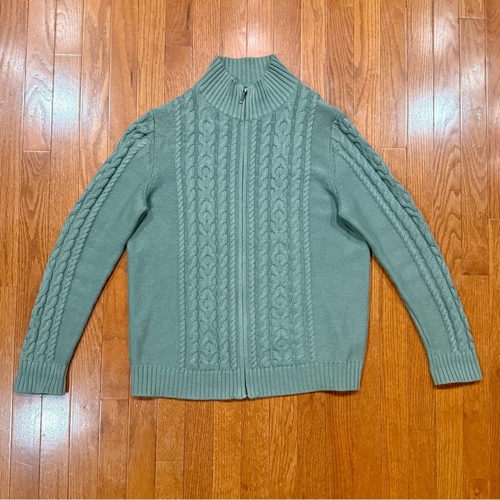 L.L. bean Double L Cable Knit Zip Up Cardigan Sweater Women’s Large Fisherman